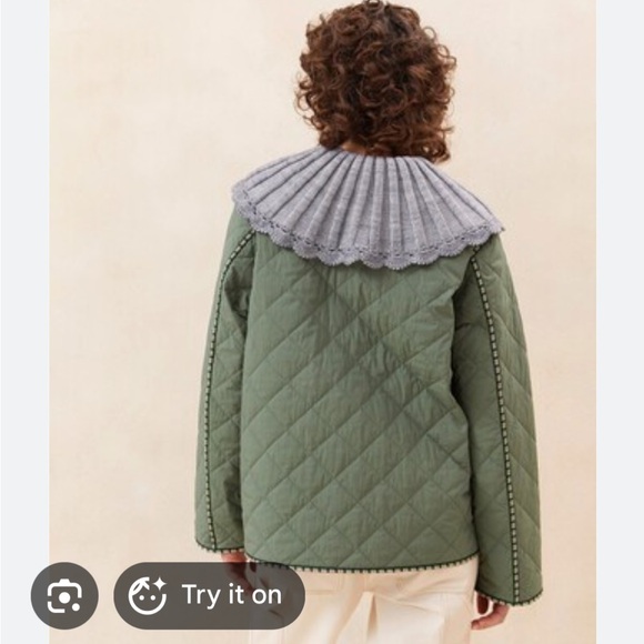 Loeffler Randall Carolina Quilted Jacket Coat Crochet Collar Cream Small - Picture 3 of 5